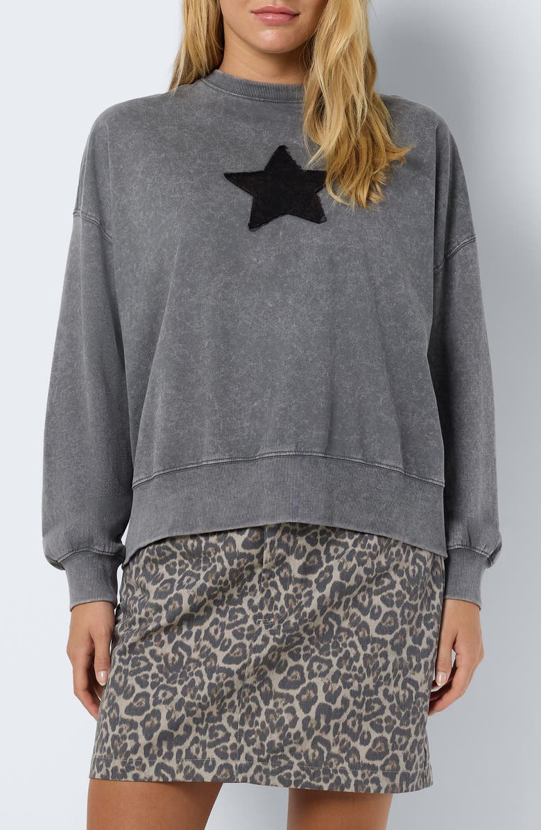 Noisy may Robin Star Appliqué Cotton Sweatshirt, Main, color,