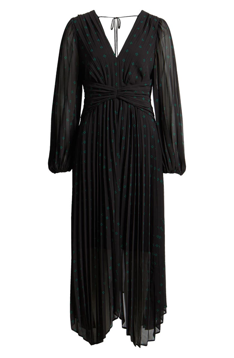 Chelsea28 Pleated Long Sleeve Chiffon Dress, Alternate, color, Black- Green Medi Dot