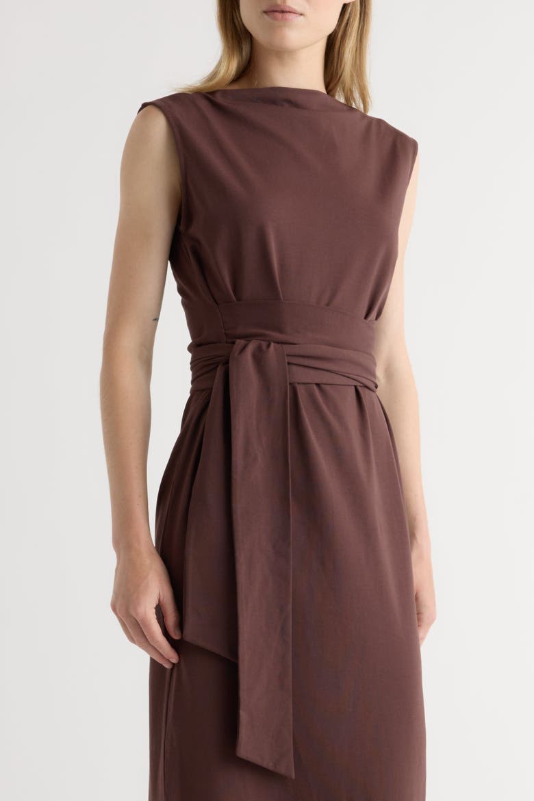 Edina Tie-Front Slit-Neck Dress, Alternate, color, Mulberry