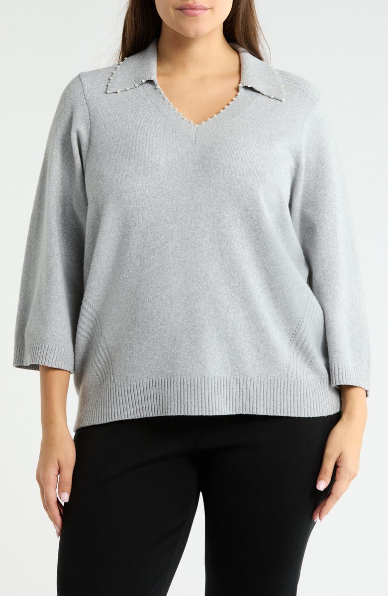 Wit & Wisdom Collar Sweater, Main, color, Heather Grey