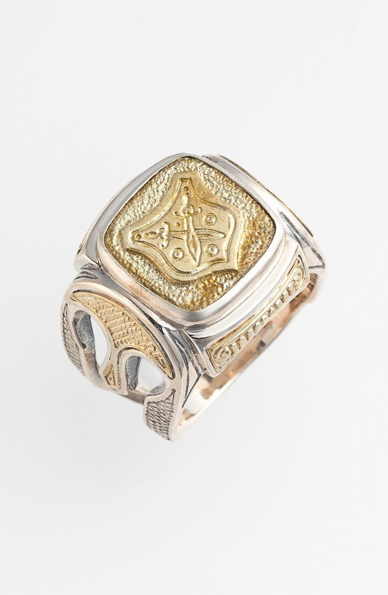 Konstantino 'Byzantium' Two-Tone Rectangle Shield Ring, Main, color, 