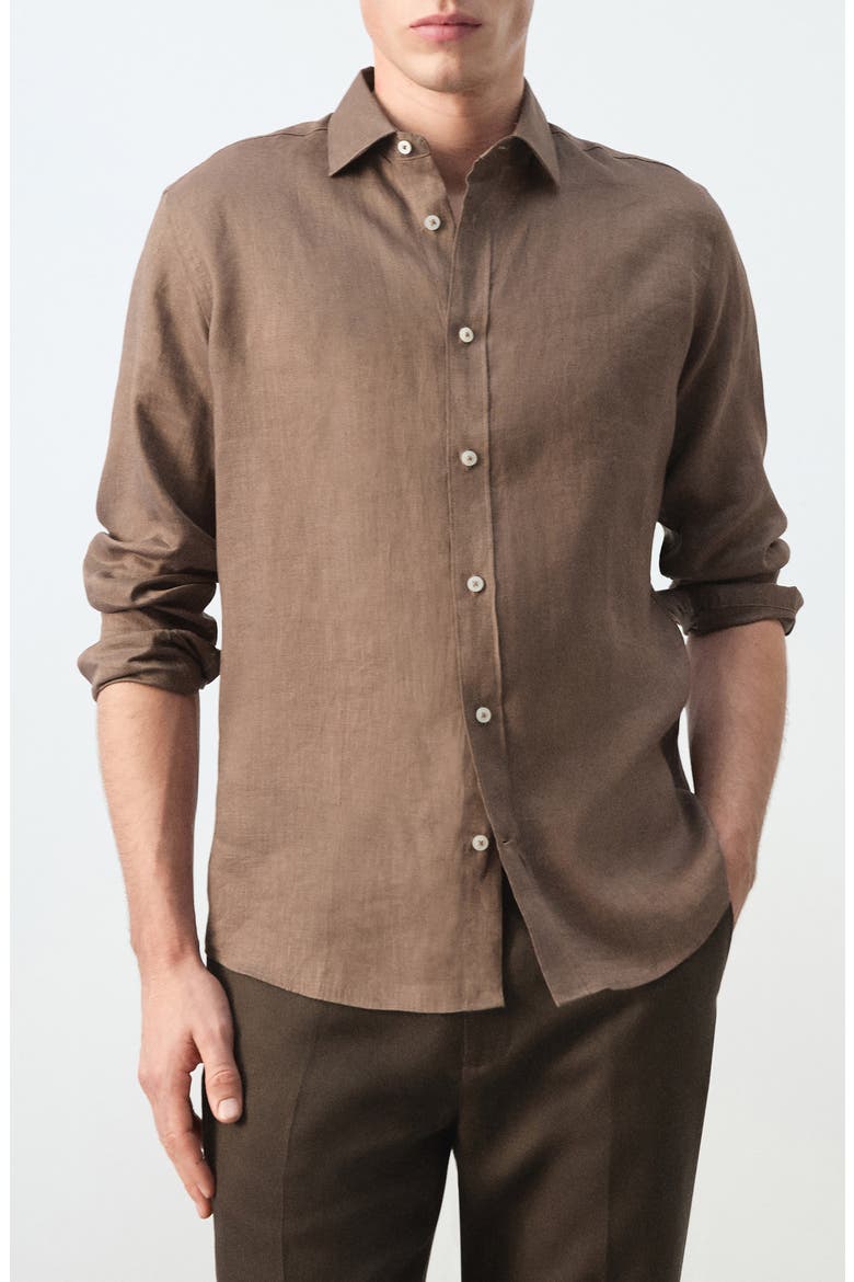 x Casper Ruud Regular Fit Linen Button-Up Shirt, Main, color, CHOCOLATE