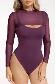 Popilush Sheer Shapewear Mesh Cutout Corset Bodysuit 2-Piece Set
