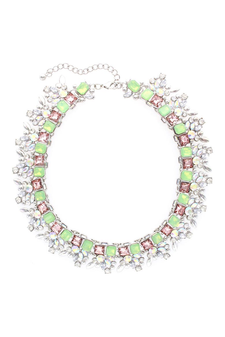 Crystal Cluster Collar Necklace, Main, color, SILVER / PACIFIC