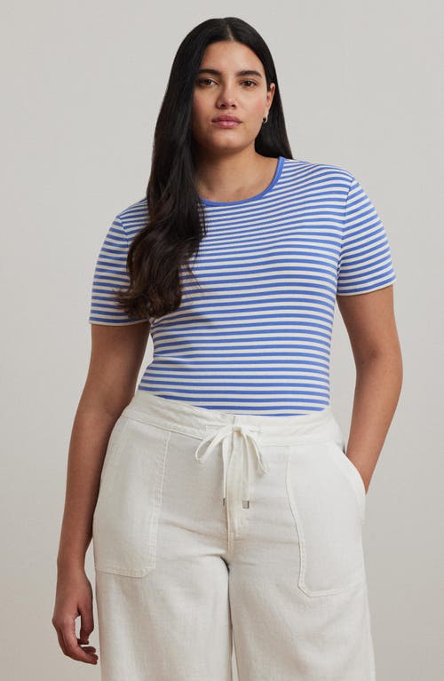 Shop Ralph Lauren Lauren  Stripe Stretch Cotton T-shirt In Soft Lazuli/mascarpone Cream