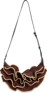 Zimmermann Goldentime Ruffle Woven Raffia Shoulder Bag