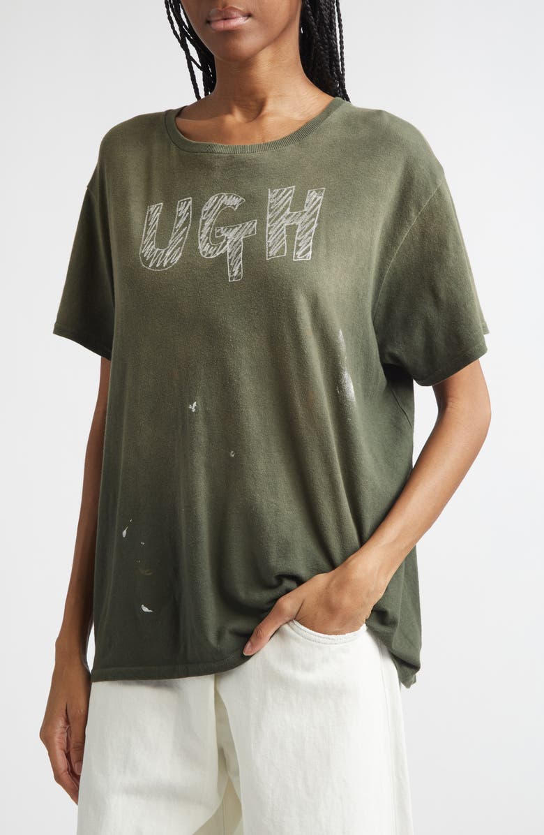 R13 Ugh Paint Splattered Cotton & Cashmere Graphic T-Shirt, Alternate, color, Black