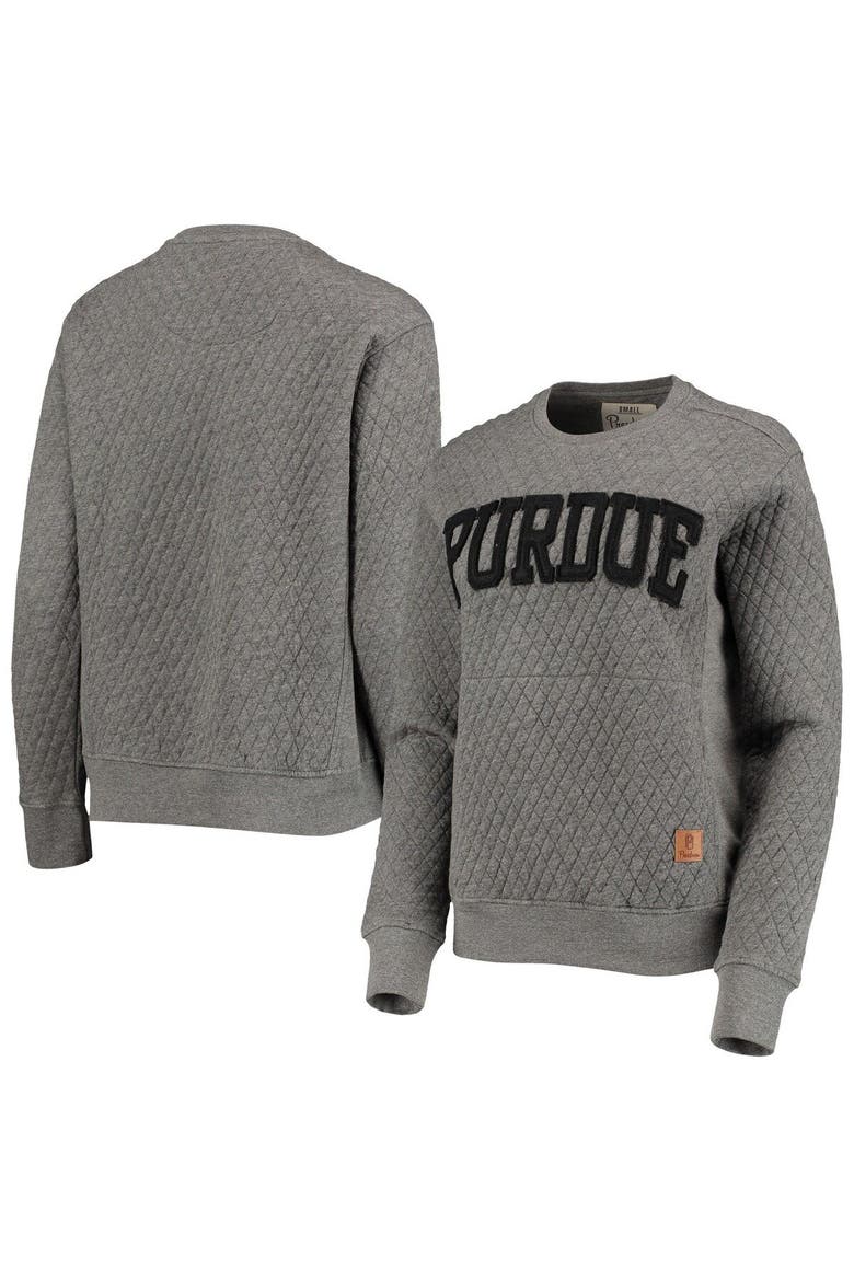Women's Pressbox Heather Charcoal Purdue Boilermakers Moose Quilted Pullover Sweatshirt, Main, color, Heather Gray