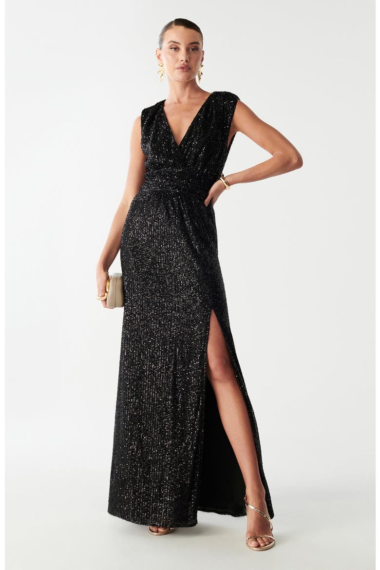 Cottier Maxi Dress, Alternate, color, Black Sequin