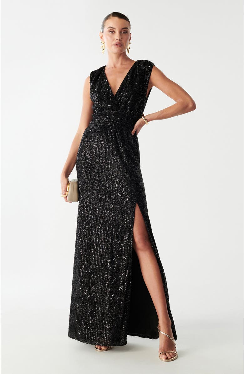 BWLDR Cottier Maxi Dress, Alternate, color, Black Sequin