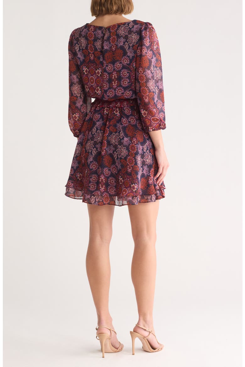 Floral Balloon Sleeve Chiffon Fit & Flare Dress, Alternate, color, NAVY MULTI