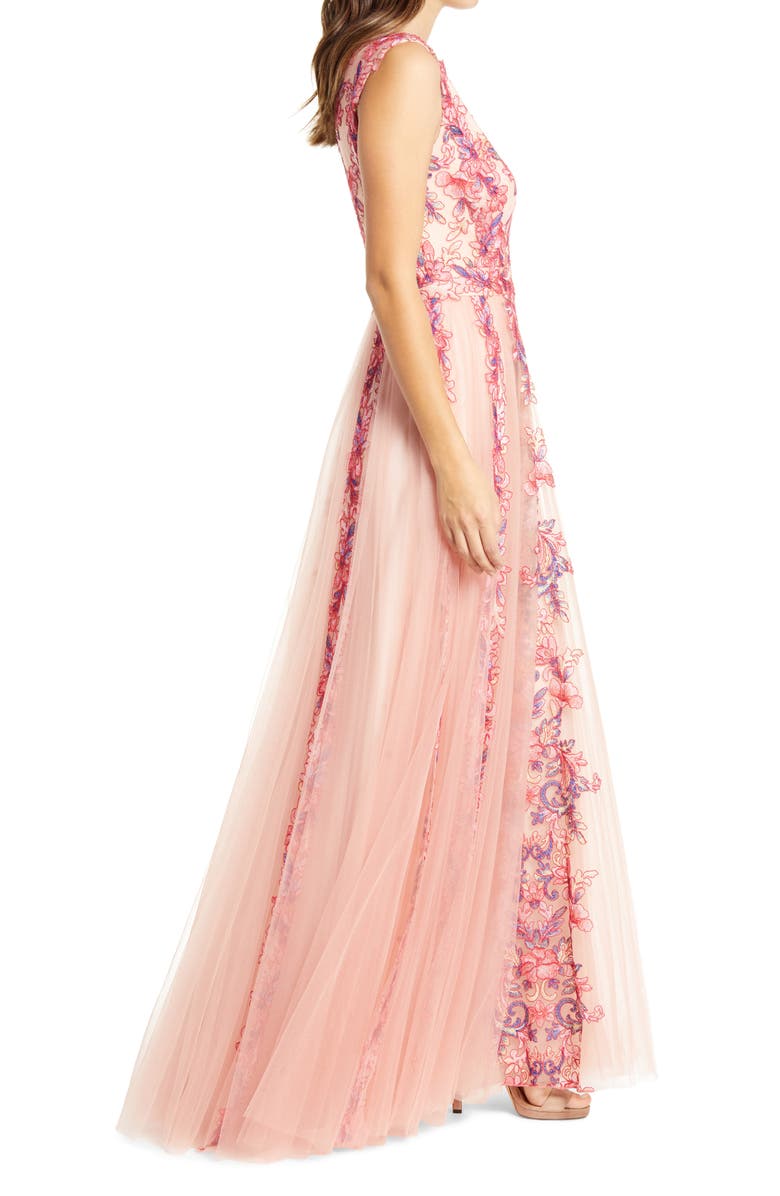 Tadashi Shoji Embroidered Floral Tulle Gown, Alternate, color, 