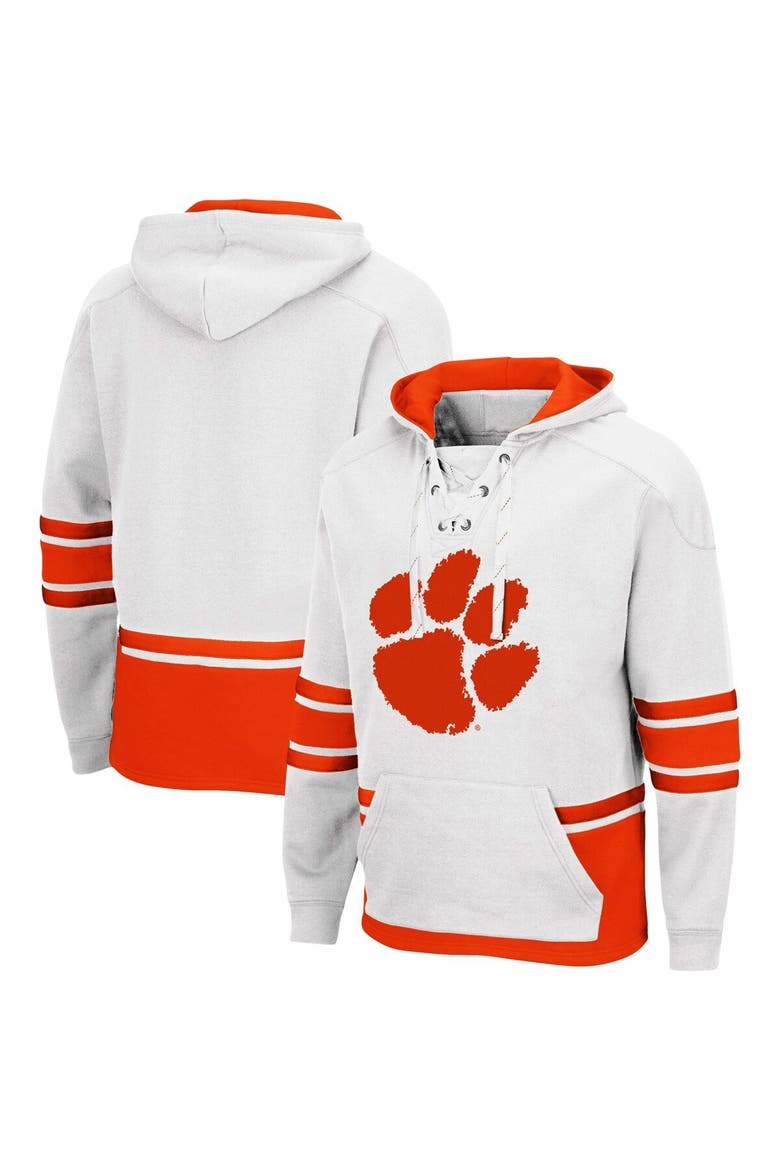 Men's Colosseum White Clemson Tigers Lace Up 3.0 Pullover Hoodie, Main, color, White