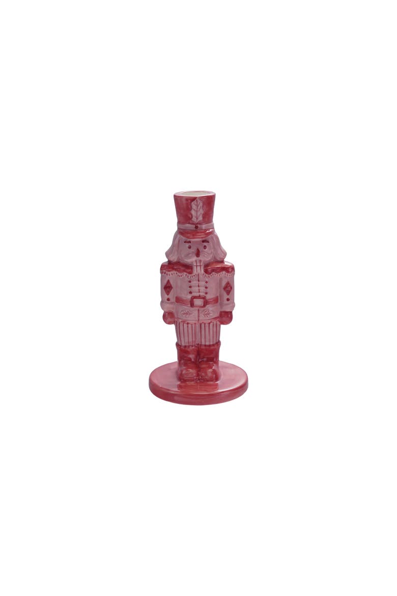 Stoneware Nutcracker Taper Holder, Pink and Red, Main, color, Pink