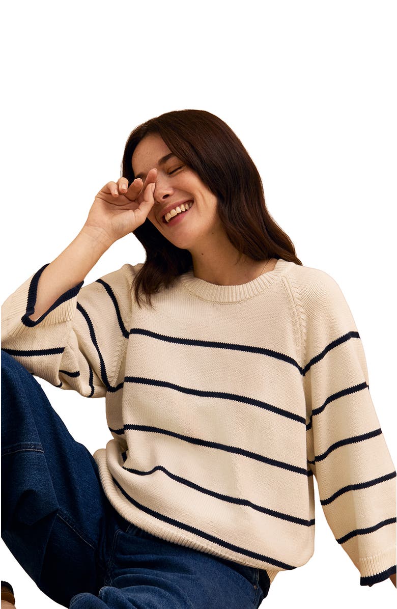 Celtic & Co. Raglan Crop Sleeve Crew Sweater, Alternate, color, Ecru Stripe