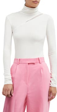 Marcella Vee Mesh Cutout Turtleneck Top