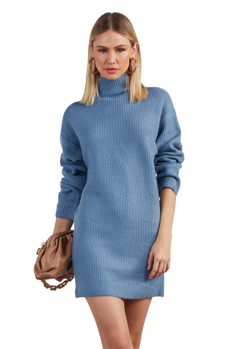 VICI Collection Uptown Girl Long Sleeve Funnel Neck Mini Sweater Dress, Alternate, color, 