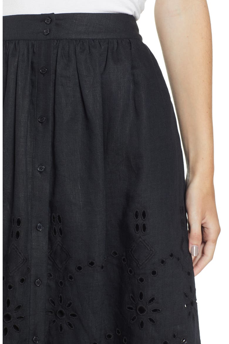 Eyelet Linen A-Line Skirt, Alternate, color, BLACK