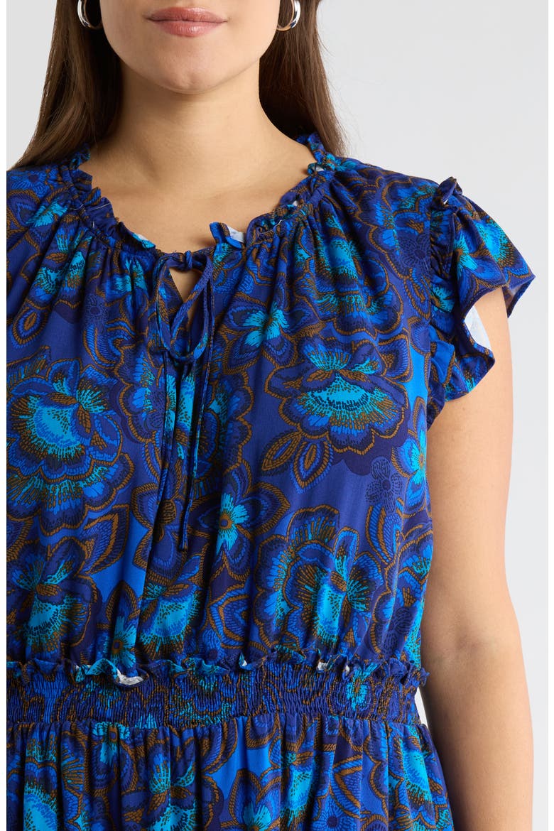 Bluford Print Ruffle Minidress, Alternate, color, NAVY-BLUE