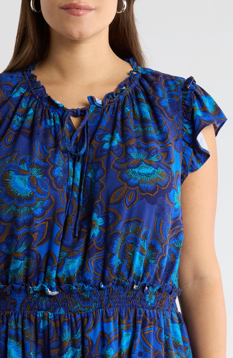 SUGARLIPS Bluford Print Ruffle Minidress, Alternate, color, Navy-Blue