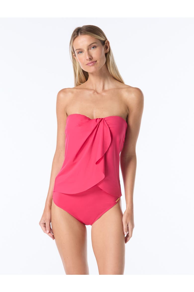 Draped Bandeau Tankini Swim Top, Main, color, Geranium