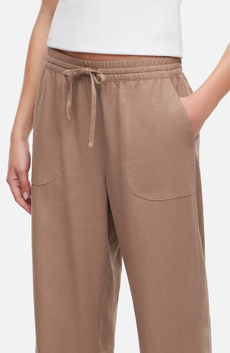 Three Dots Drawstring Linen Blend Ankle Wide Leg Pants, Alternate, color, Portabella