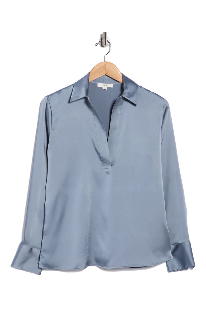 Long Sleeve Satin Top, Alternate, color, LAKE