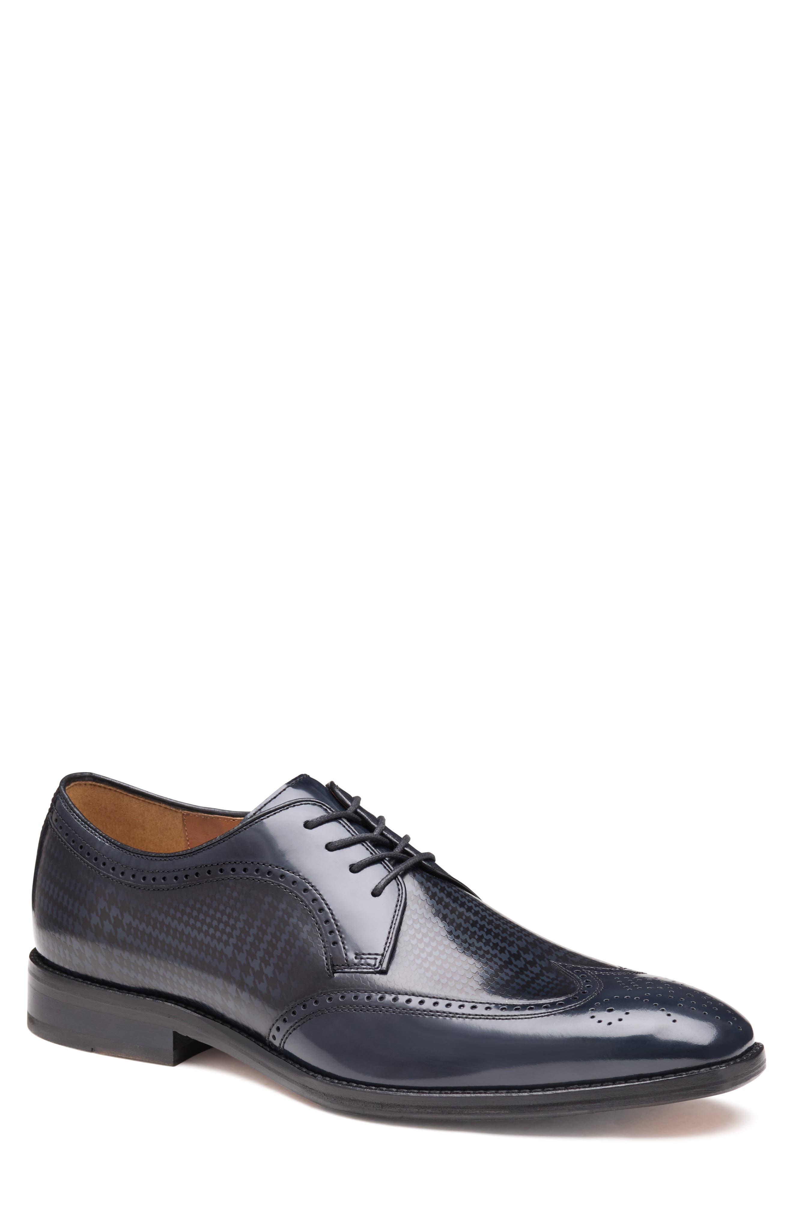 Johnston & Murphy Sullivan Wingtip Derby, Main, color, Black Brush-Off Houndstooth