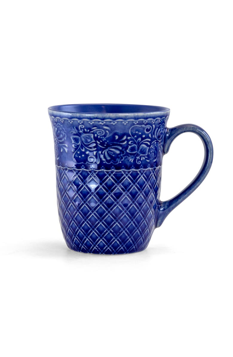 Elama Indigo Lotus 16 Piece Square Dinnerware Set, Alternate, color, Blue