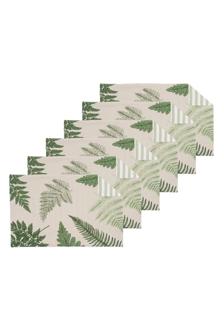 Botanical Fern Forest 100% Cotton Set of 6 Placemats 13" x  20", Main, color, Green