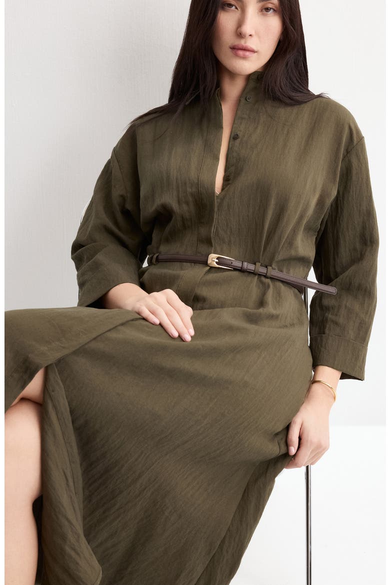 Long Sleeve Shirtdress, Alternate, color, KHAKI GREEN