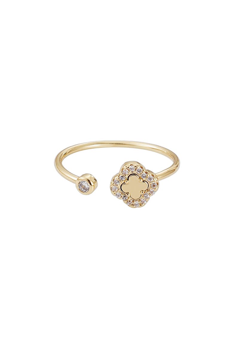 Cubic Zirconia Clover Open Band Ring, Alternate, color, GOLD