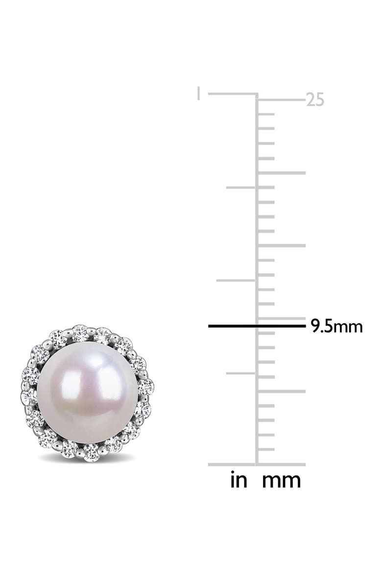 Sterling Silver Cultured Pearl & Lab Grown White Sapphire Halo Stud Earrings, Alternate, color, WHITE