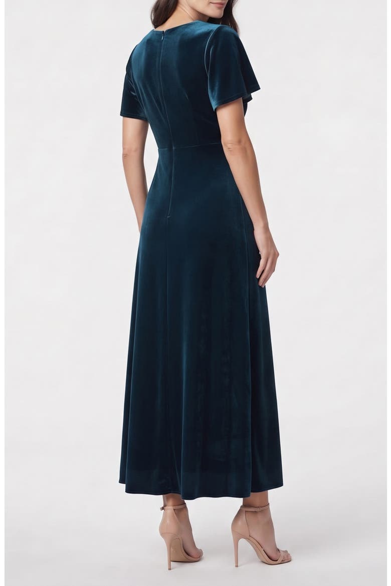 Velvet Empire Waist Midi Dress, Alternate, color, BLUE LAGOON