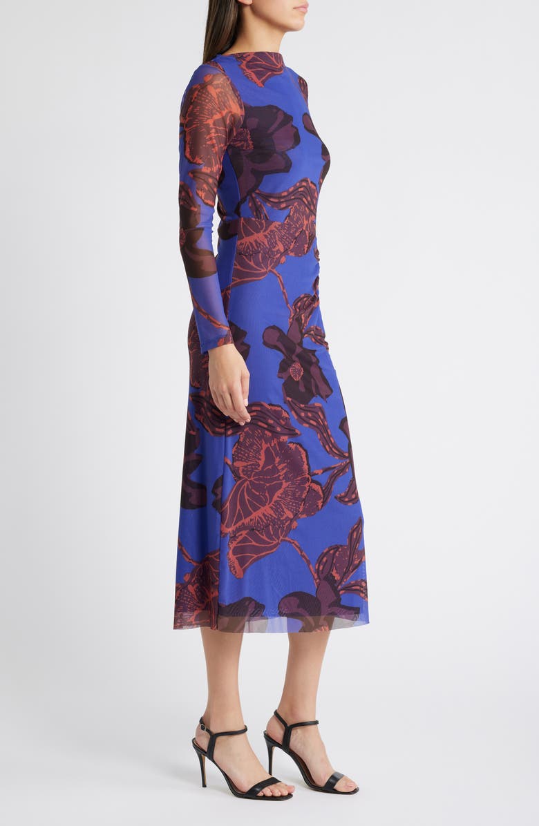 Cleobella Katya Floral Print Ruched Mesh Midi Dress, Alternate, color, 