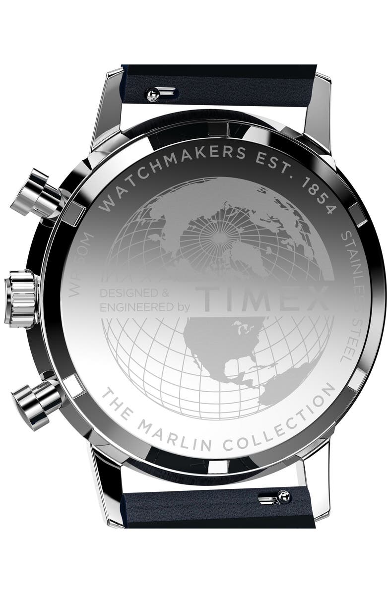 Timex<sup>®</sup> Marlin<sup>®</sup> Chronograph Leather Strap Watch, 40mm, Alternate, color, Blue