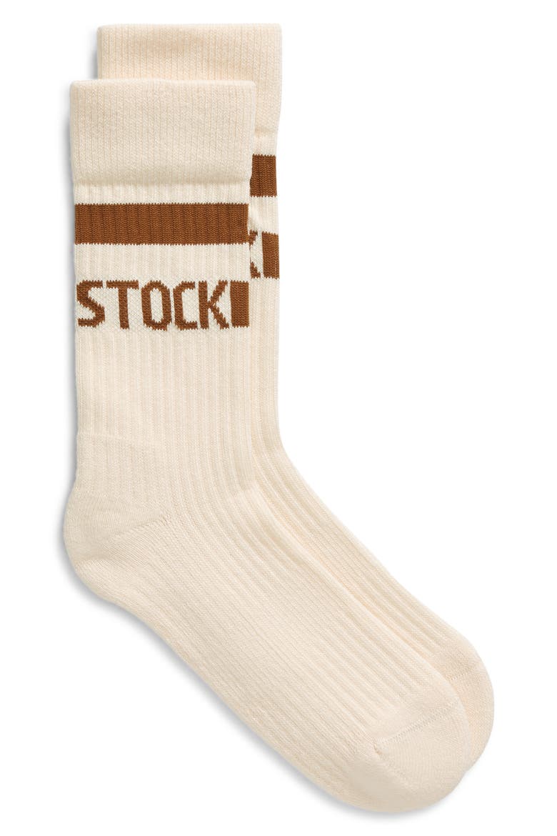 Stripe Logo Crew Socks, Main, color, BEIGE
