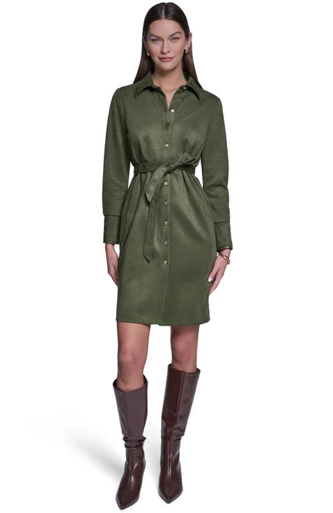 Long Sleeve Suede Shirt Dress