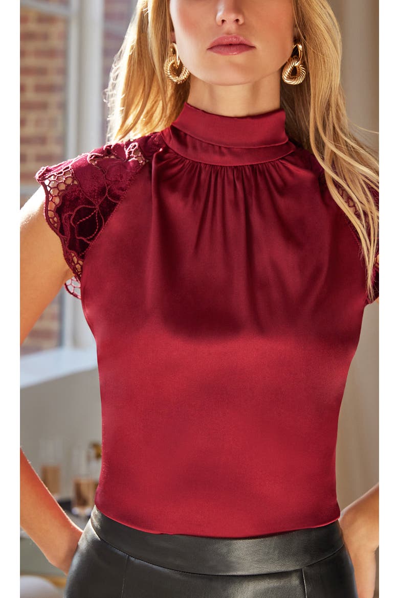 Rachel Velvet Lace Halter Blouse, Alternate, color, Crimson