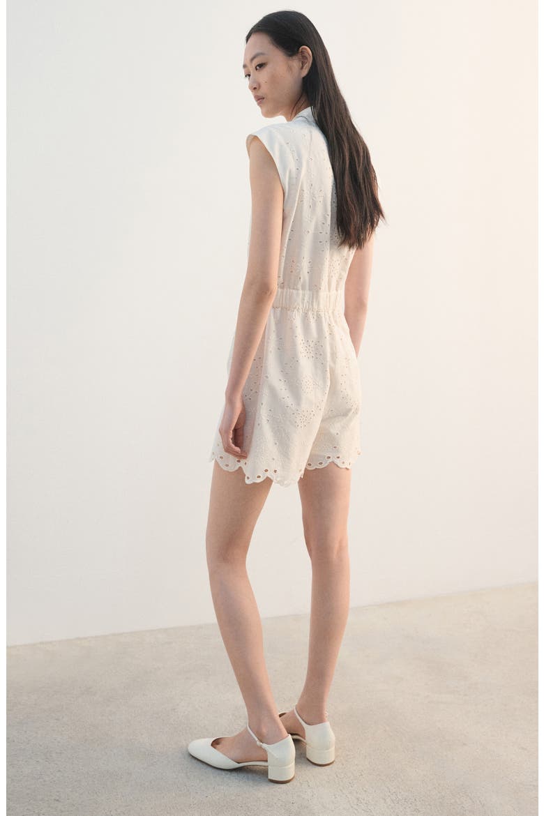 Embroidered Cutwork Sleeveless Romper, Alternate, color, ECRU