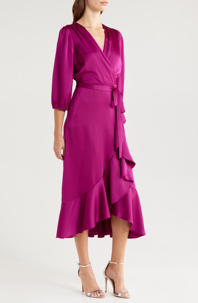Sam Edelman Faux Wrap Satin Maxi Dress, Alternate, color, Berry