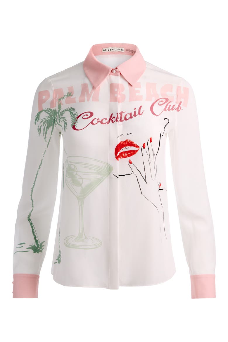 Willa Print Silk Button-Up Shirt, Alternate, color, COCKTAIL CLUB