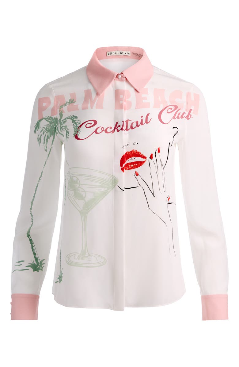Alice + Olivia Willa Print Silk Button-Up Shirt, Alternate, color, Cocktail Club