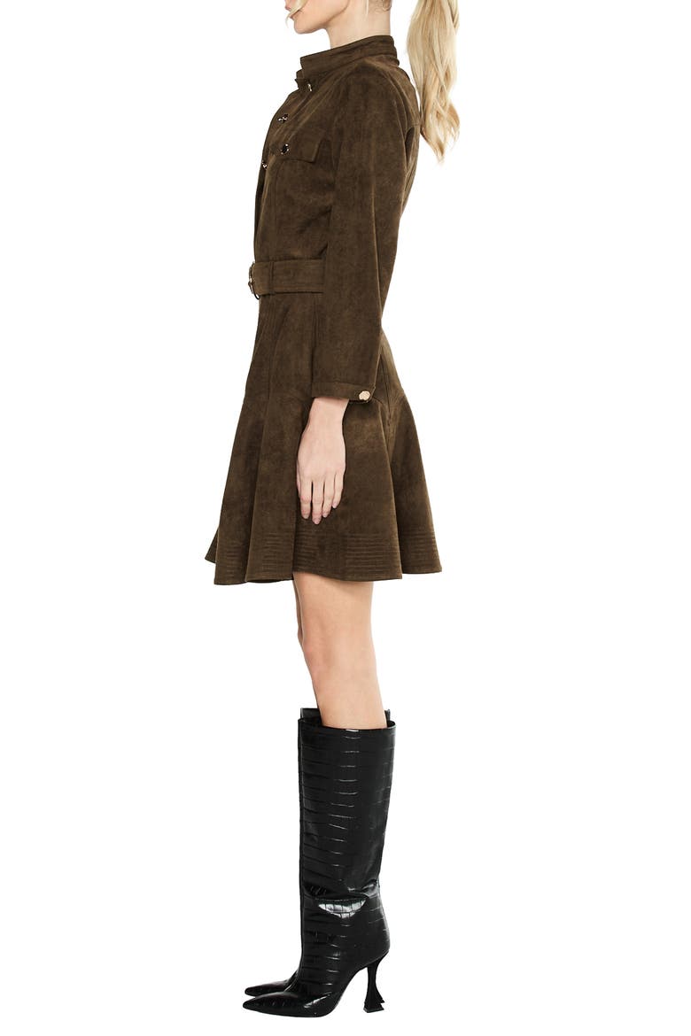 Karrie Belted Long Sleeve Faux Suede Shirtdress, Alternate, color, OLIVE