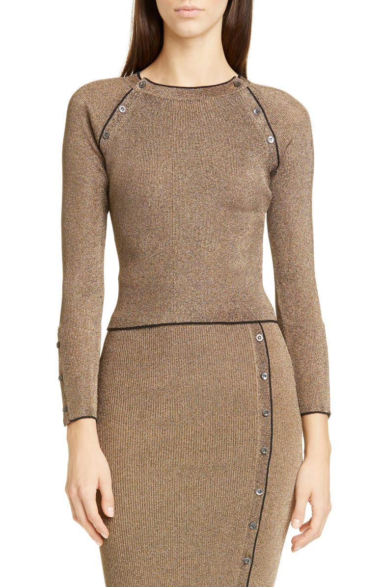 Simkhai Jonathan Simkhai Button Raglan Metallic Sweater, Main, color, 