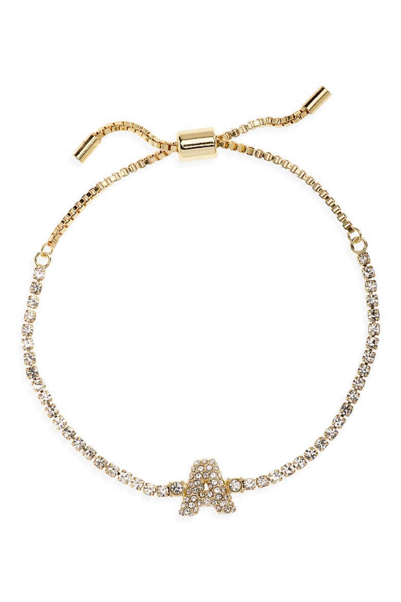Initial Tennis Slider Bracelet, Main, color, GOLD A