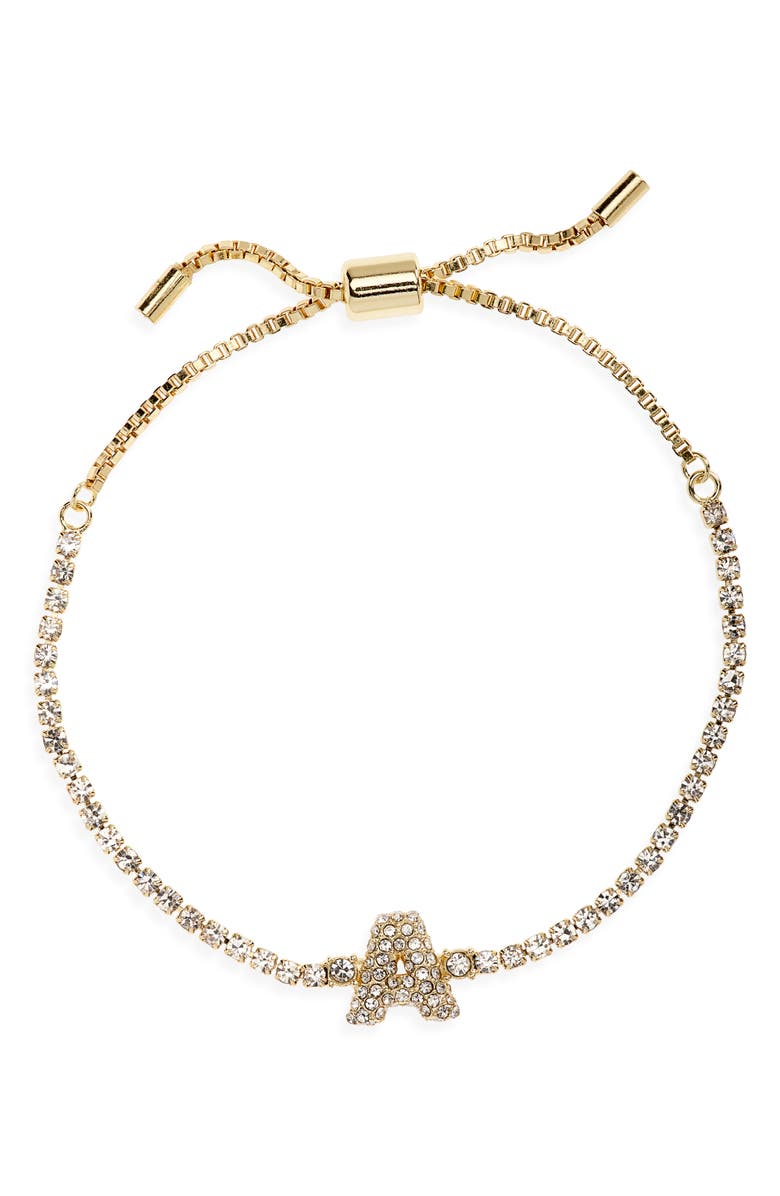 BaubleBar Initial Tennis Slider Bracelet, Main, color, Gold A