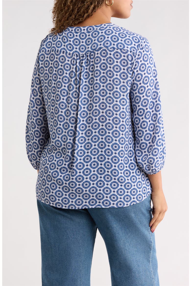 Split Neck Geo Print Top, Alternate, color, BLUE