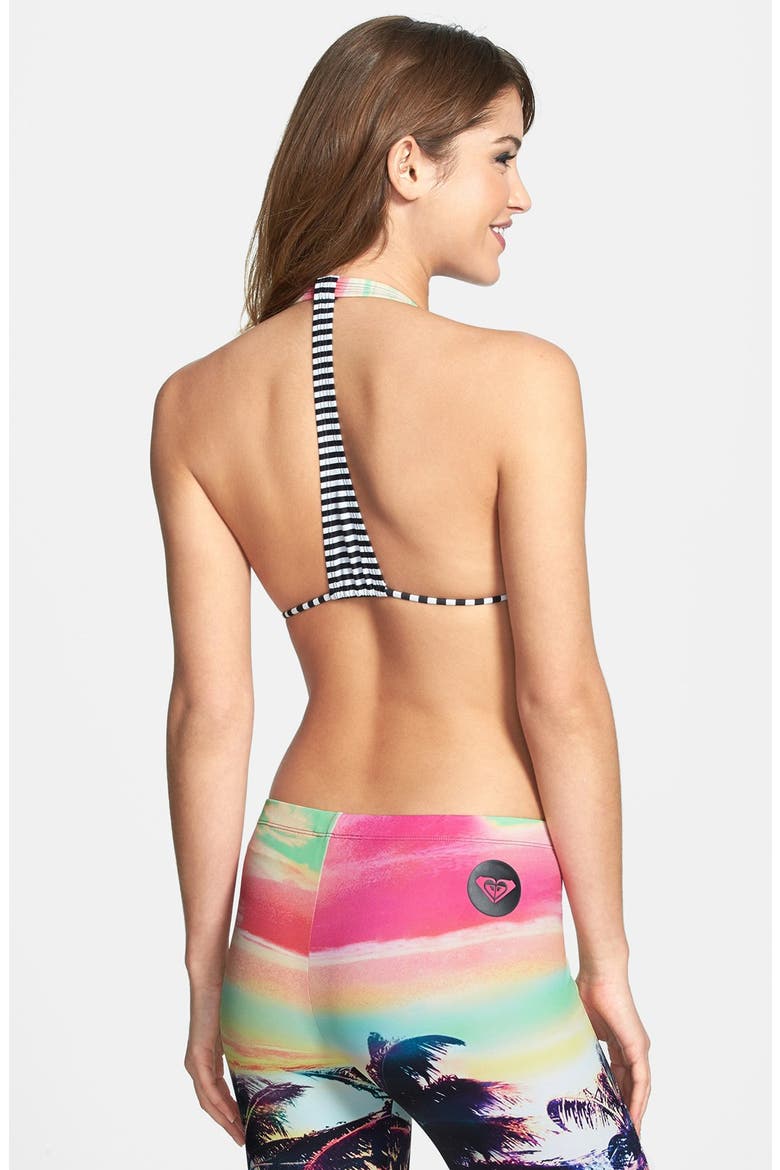 'Sunset Stripes' T-Back Halter Bikini Top, Alternate, color, SUNSET MULTI