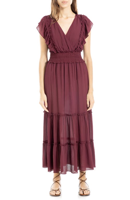 Max Studio Pebble Crepe Flutter Sleeve Maxi Dress In Wine